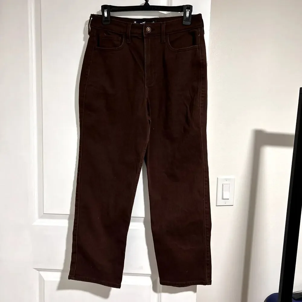 Hollister Ultra High Rise Vintage Straight Brown Jeans Pants size 9 29 W29 L27